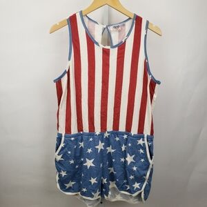 JUNKFOOD Stars Stripes Print Romper Blue/Red Combo size XL